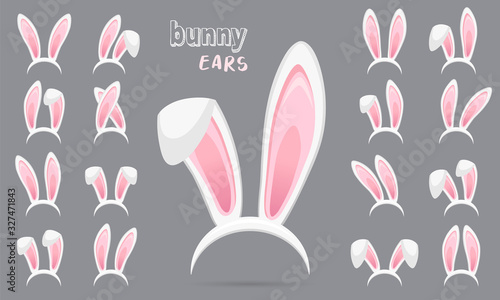 Easter Rabbit ears stickers collection. Set of masks bunny ear on transparent background. Big set. Vector illustration