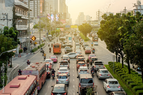 Traffic jam in Bangkok 's Central Business District, Thailand. photo
