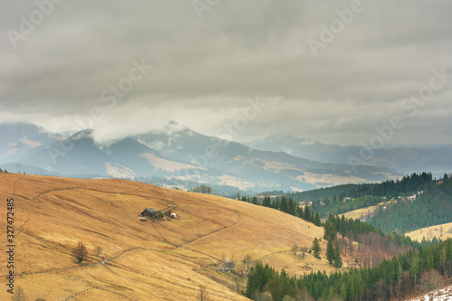 Cloudy spring weather in the Carpathian mountains