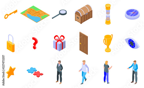 Quest icons set. Isometric set of quest vector icons for web design isolated on white background