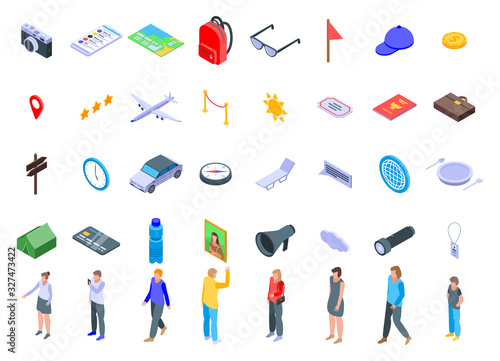 Excursion icons set. Isometric set of excursion vector icons for web design isolated on white background