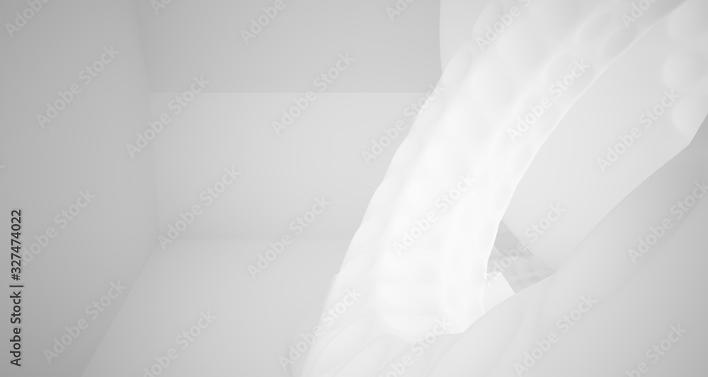 Abstract architectural background. White interior with smooth discs. 3D illustration and rendering. Abstract architectural background. White interior with smooth discs. 3D illustration and rendering.