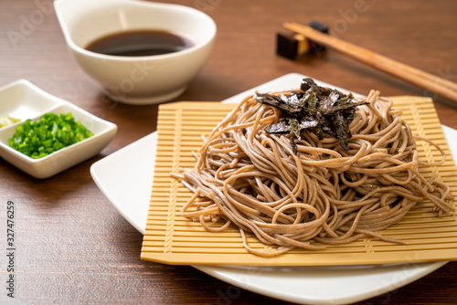 cold buckwheat soba noodles or zaru ramen photo