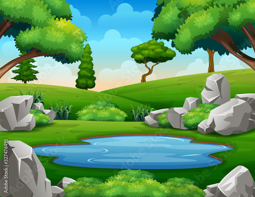 Принти на полотні Background scene with waterhole in the middle of nature