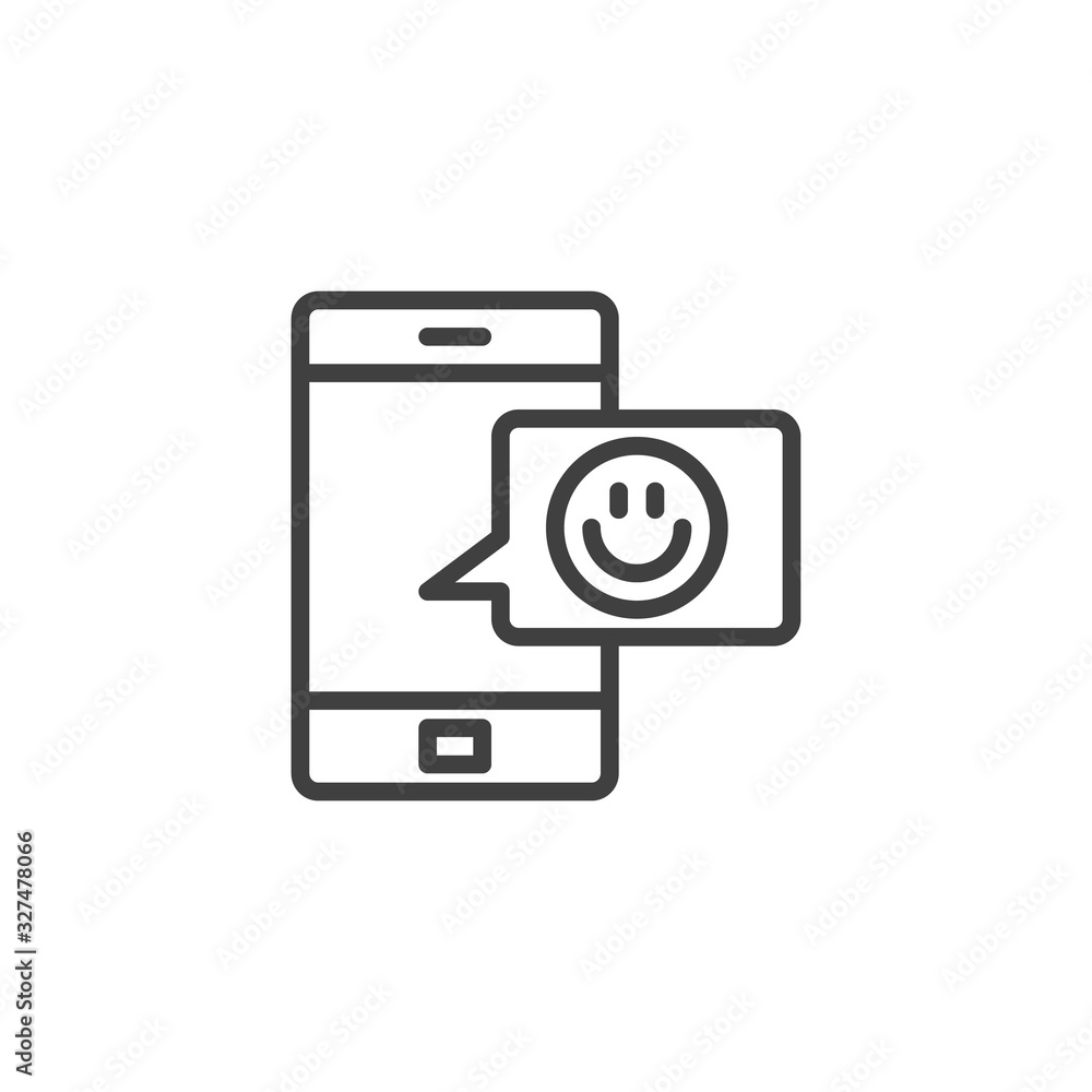Mobile chat feedback line icon. linear style sign for mobile concept and web design. Smartphone positive feedback outline vector icon. Symbol, logo illustration. Vector graphics Mobile chat feedback line icon. linear style sign for mobile concept and web design. Smartphone positive feedback outline vector icon. Symbol, logo illustration. Vector graphics