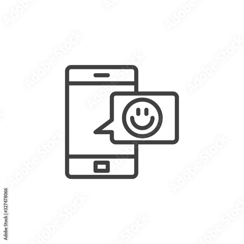 Mobile chat feedback line icon. linear style sign for mobile concept and web design. Smartphone positive feedback outline vector icon. Symbol, logo illustration. Vector graphics