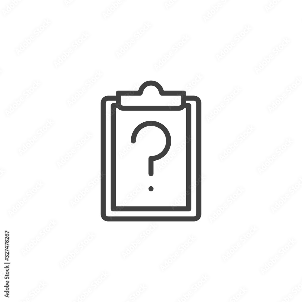 Questionnaire form line icon. linear style sign for mobile concept and web design. Paper clipboard with question mark outline vector icon. Symbol, logo illustration. Vector graphics Questionnaire form line icon. linear style sign for mobile concept and web design. Paper clipboard with question mark outline vector icon. Symbol, logo illustration. Vector graphics