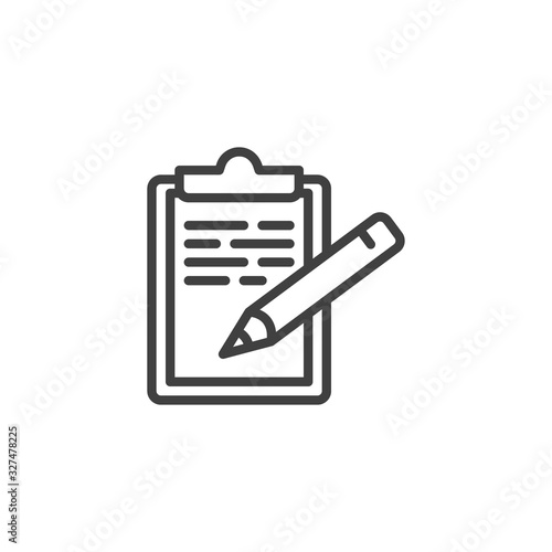Agreement signature line icon. Clipboard document and pen linear style sign for mobile concept and web design. Report writing outline vector icon. Symbol, logo illustration. Vector graphics