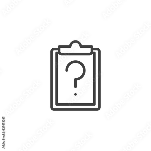 Questionnaire form line icon. linear style sign for mobile concept and web design. Paper clipboard with question mark outline vector icon. Symbol  logo illustration. Vector graphics