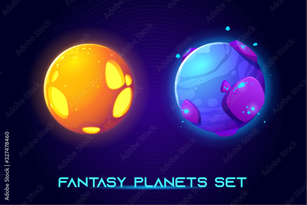 Fantasy space planets for ui galaxy game. Vector cartoon icons set of ...