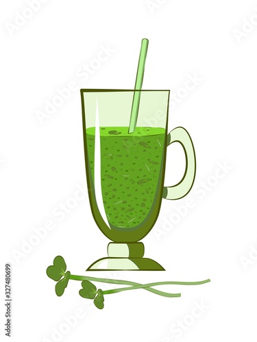  Microgreen. Green smoothie with microgreens. Color image. Vector illustration.