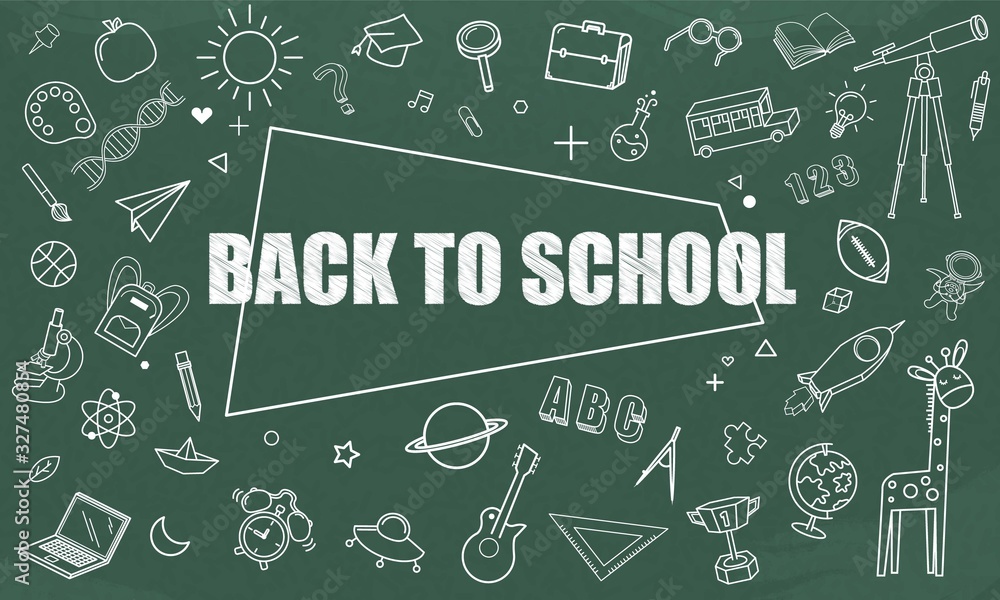 Concept of education School chalkboard with different stuff. Welcome back to school design vector. Concept of education School chalkboard with different stuff. Welcome back to school design vector.