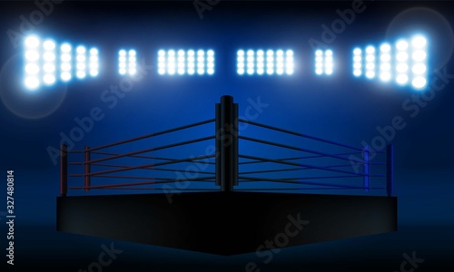 Boxing ring arena and spotlight floodlights vector design.