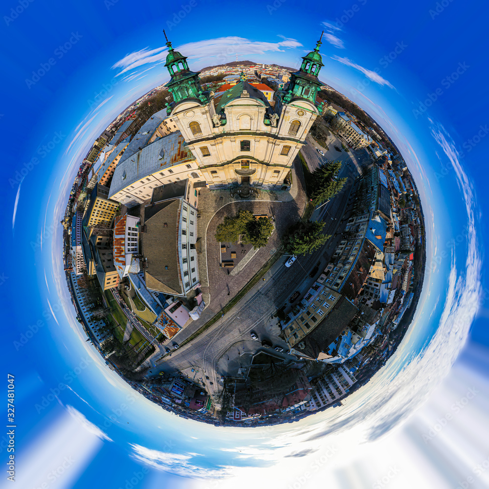 Miniature planet of Lviv. 360 degree view