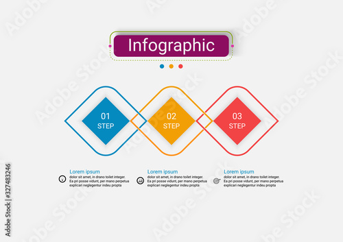 Timeline three steps infographics design vector template with 3 options.