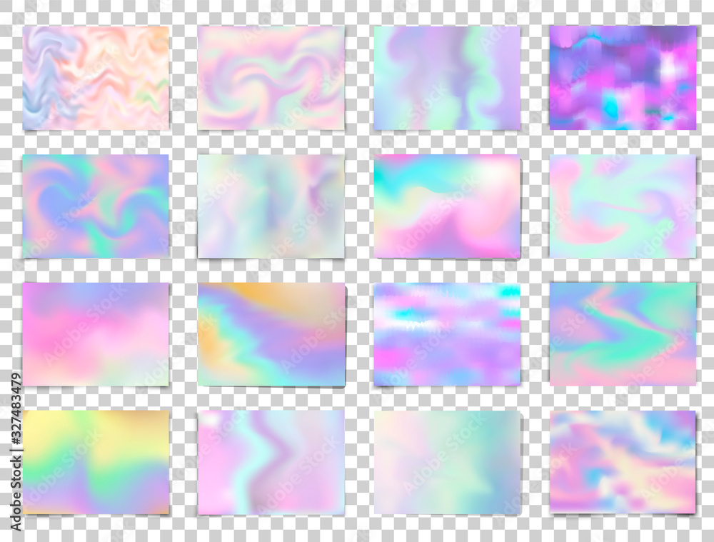 Holographic foil blurred abstract background. Blur vector gradient wallpapers set.