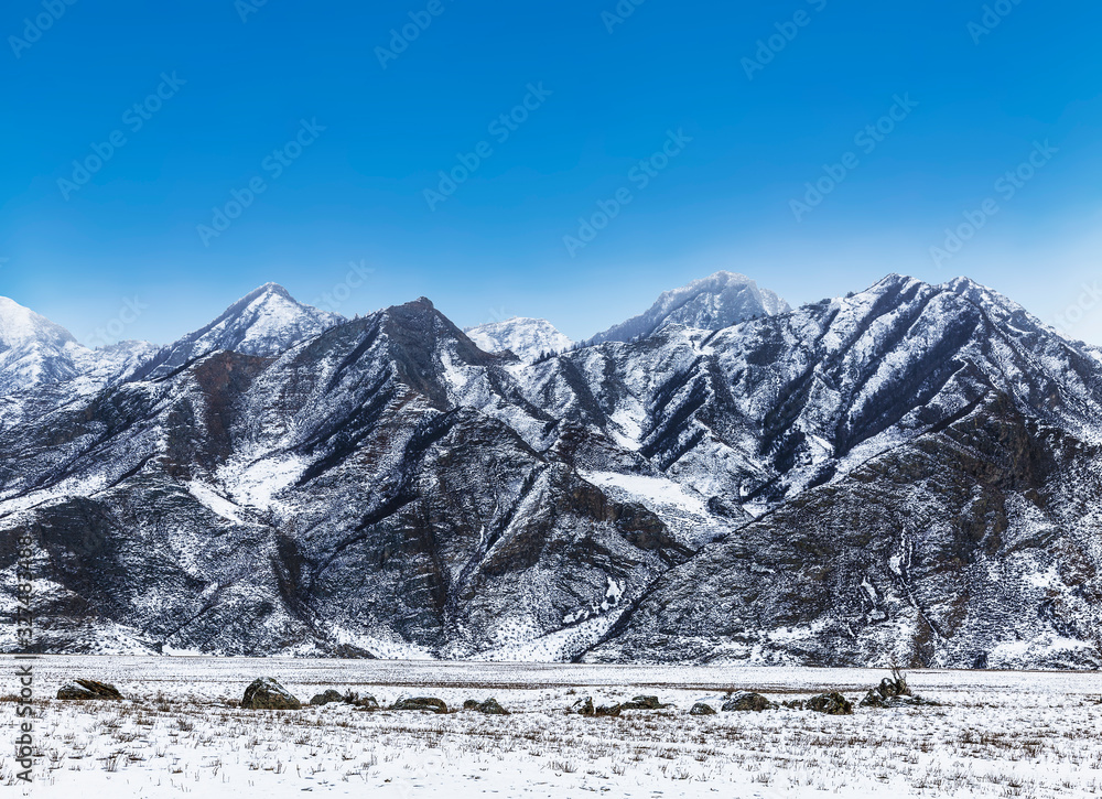 View of snow-capped mountain peaks