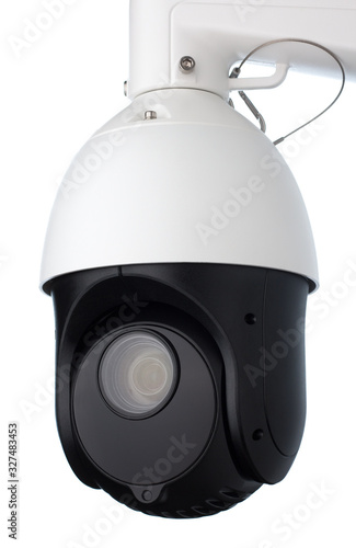 cctv camera video security isolated on white background. PTZ camera with space on white background © Anna