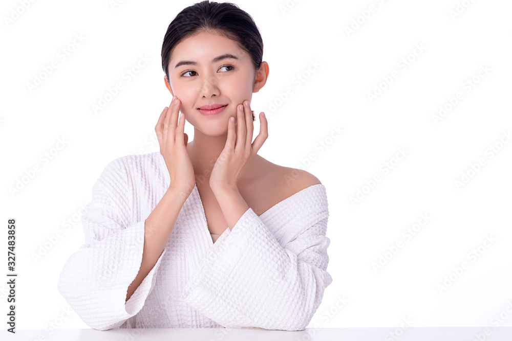 Portrait beautiful young asian woman clean fresh bare skin concept. Asian girl beauty face skincare and health wellness, Facial treatment, Perfect skin, Natural make up. Isolated on white background. Portrait beautiful young asian woman clean fresh bare skin concept. Asian girl beauty face skincare and health wellness, Facial treatment, Perfect skin, Natural make up. Isolated on white background.