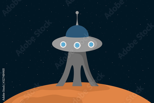 Alien building stand on planet surface. Vector illustration.
