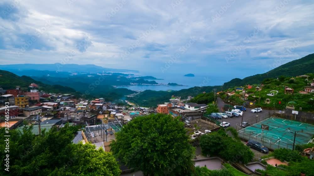 Time-lapse of view of Jiufen village with mountain and east china sea, Taiwan Time-lapse of view of Jiufen village with mountain and east china sea, Taiwan
