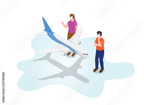ar augmented reality 3d modelling with big aeroplane plane air transportation with modern isometric style