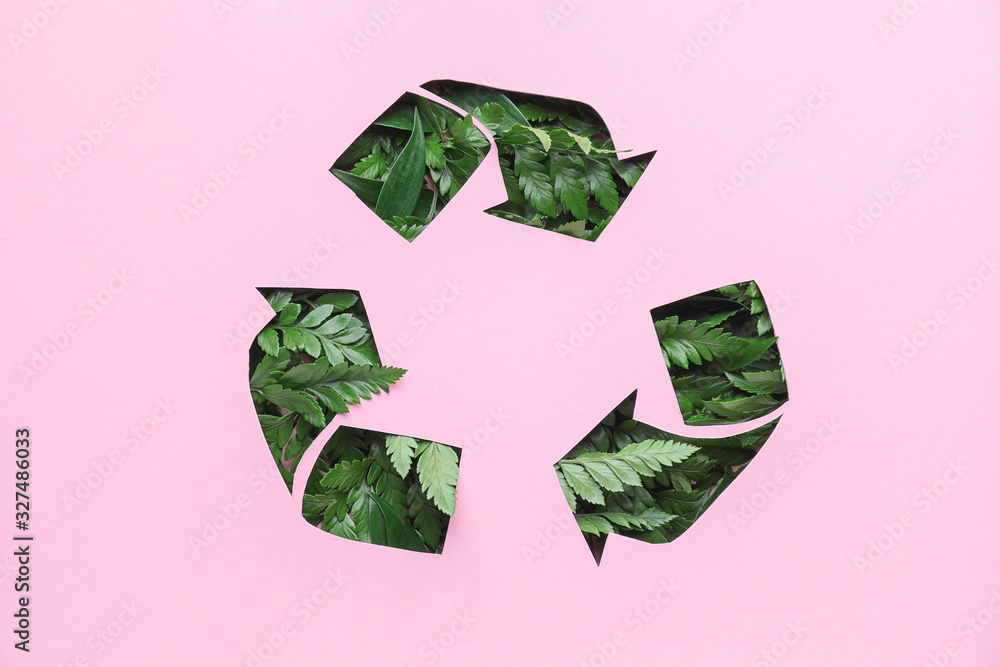 Recycling sign with leaves. Ecology concept Recycling sign with leaves. Ecology concept