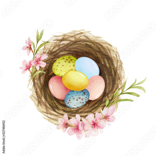 Happy Easter vector watercolor hand painted greeting card. 