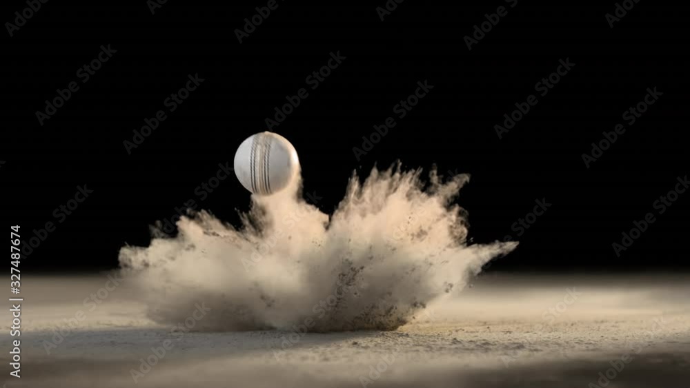 White Cricket ball bouncing and creating dust in ultra slow motion. Alpha matte included Stock
