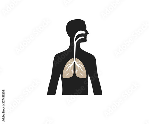 Lungs man body silhouette. Vector illustration, flat design.