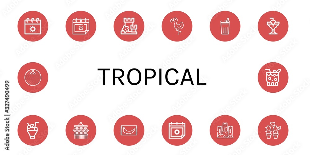Set of tropical icons Set of tropical icons