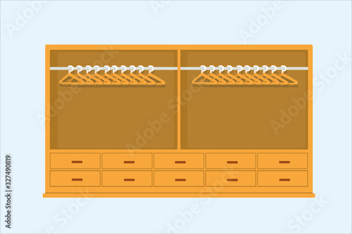 Vector of wardrobe with plenty of hangers