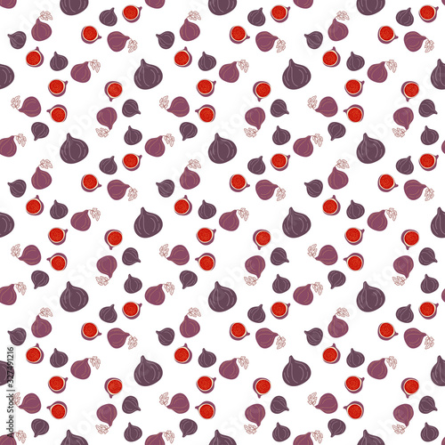 Vector seamless pattern of figs, design colorful abstract illustration. Whole and sliced fig fruits on white background for patterns, textile, packgage, wrapping, wallpapers and cards