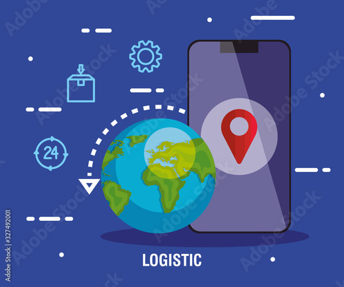 delivery logistic service with smartphone and icons vector illustration design