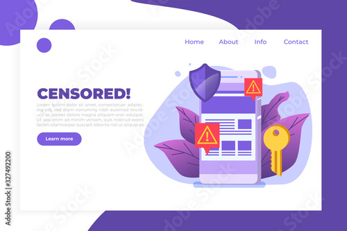 Web ban bypass, Internet censorship bypassing. Content control blocking, filtering offensive chats messaging. Vector  illustration.