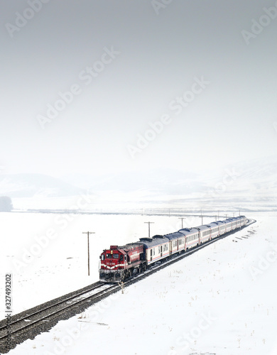 Train and landscape in Kars, Turkey.