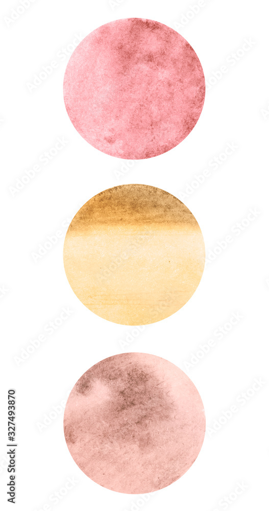 Set with round watercolor splashes isolated on white background. Watercolor empty stickers for your text, beautiful design elements Set with round watercolor splashes isolated on white background. Watercolor empty stickers for your text, beautiful design elements