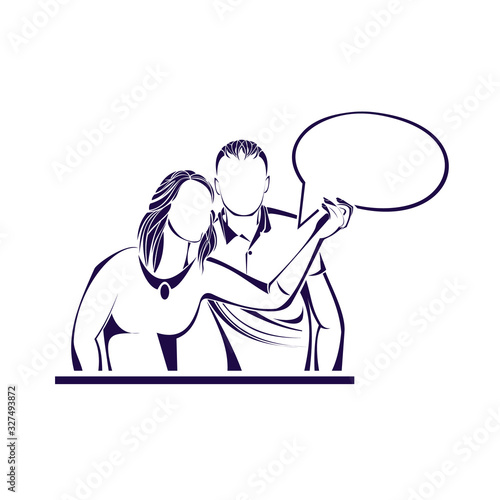  Girl and boy, married couple with bubble speech.
