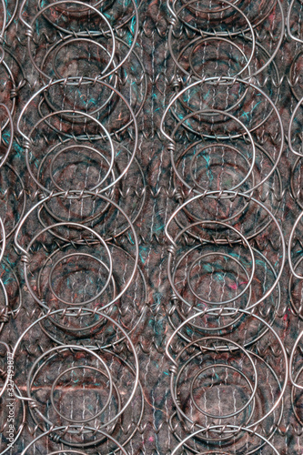 Background of old mattress springs, sofa texture close-up