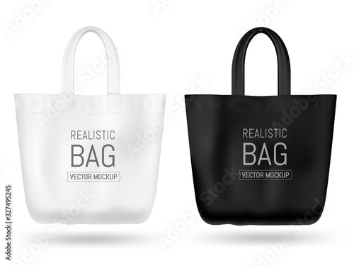 Realistic textile tote bag vector mock up. Black and white.