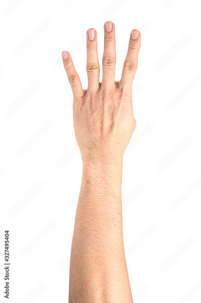 Hand show finger number four isolated on white background with clipping path. Hand show finger number four isolated on white background with clipping path.