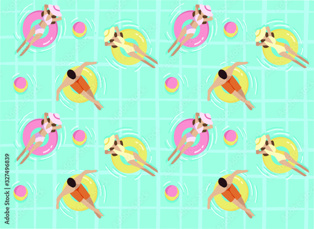 people in the pool, flat pattern of people in the water, lifebuoy, ball people in the pool, flat pattern of people in the water, lifebuoy, ball