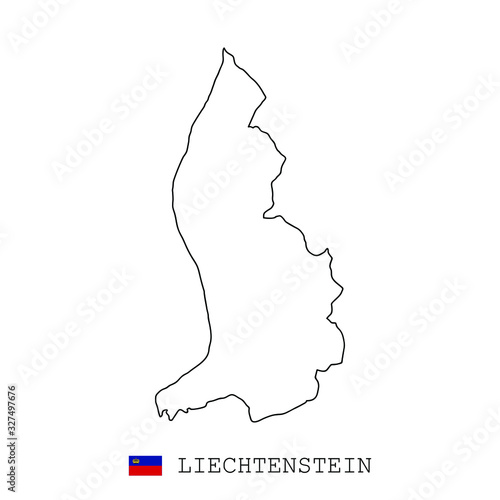 Liechtenstein map line, linear thin vector. Liechtenstein simple map and flag.