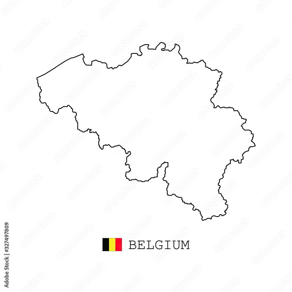 Belgium map line, linear thin vector. Belgium simple map and flag.