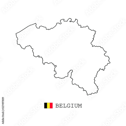 Belgium map line  linear thin vector. Belgium simple map and flag.