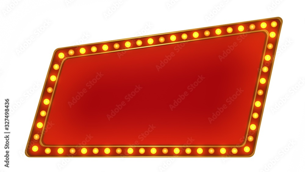 Red sign retro light board on white background. 3d rendering