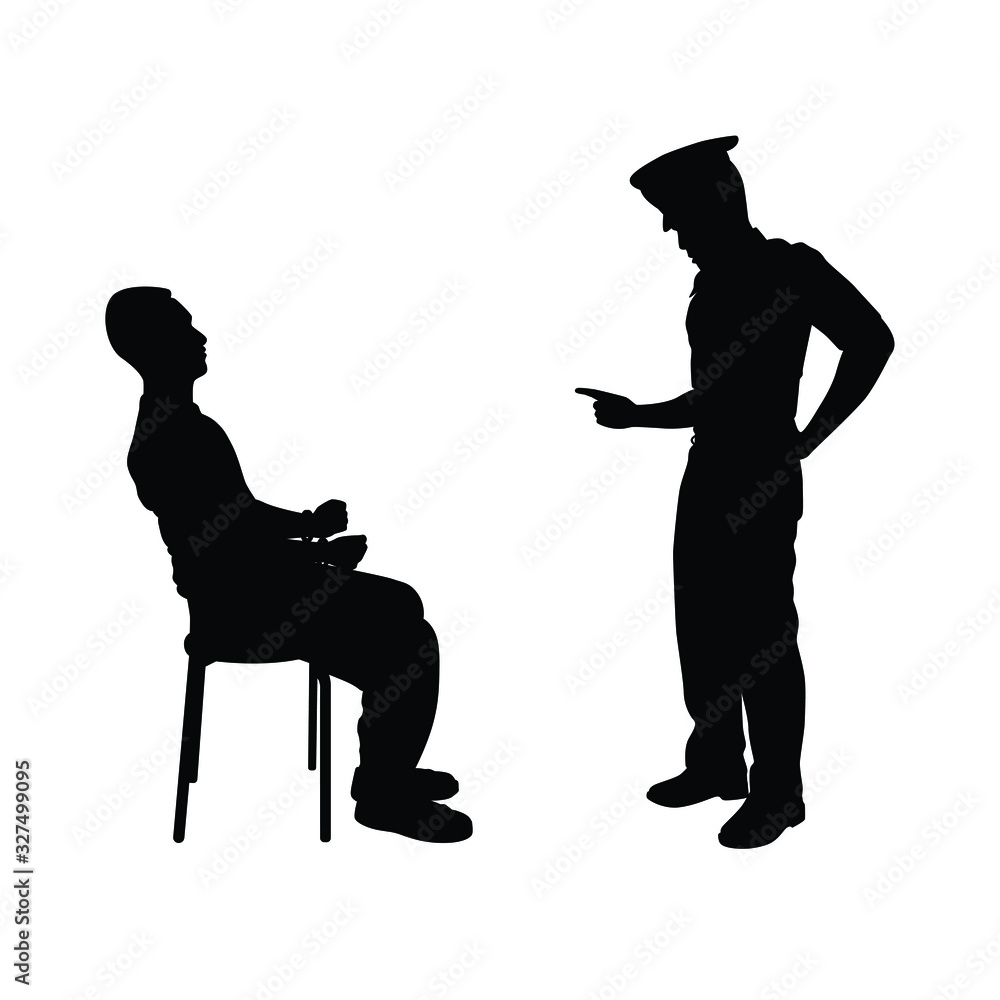 Police man and suspect silhouette