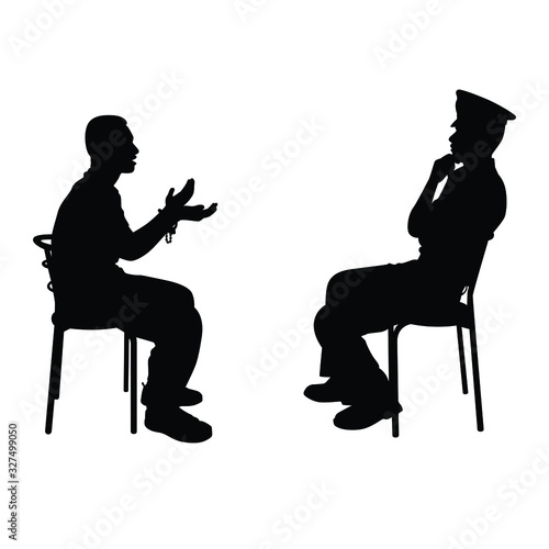 Police man and suspect silhouette