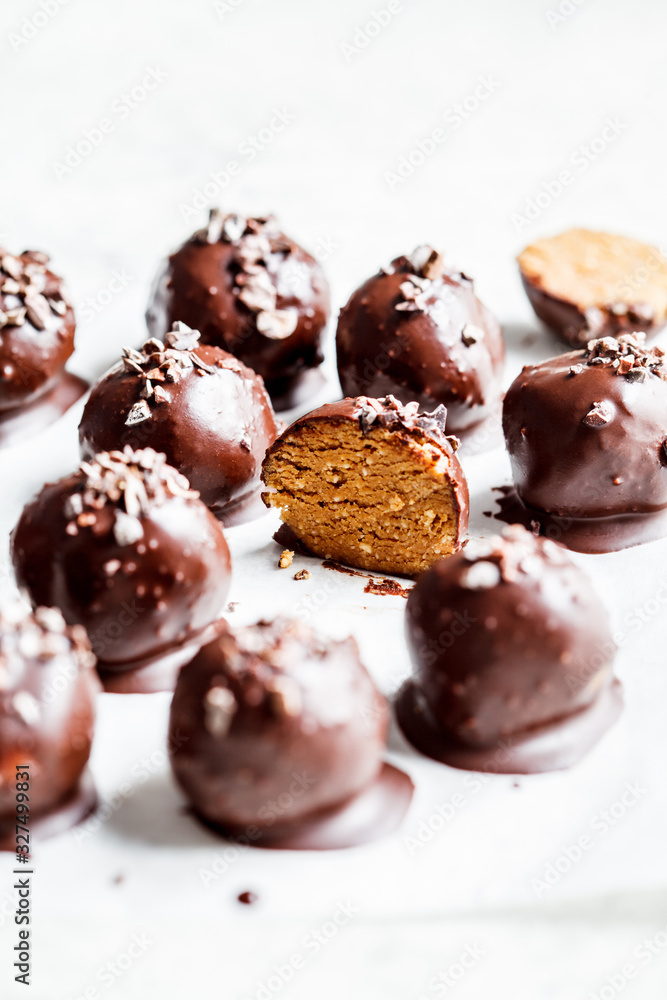 Vegan Chocolate Truffle Balls with peanut butter. Vegan Chocolate Truffle Balls with peanut butter.