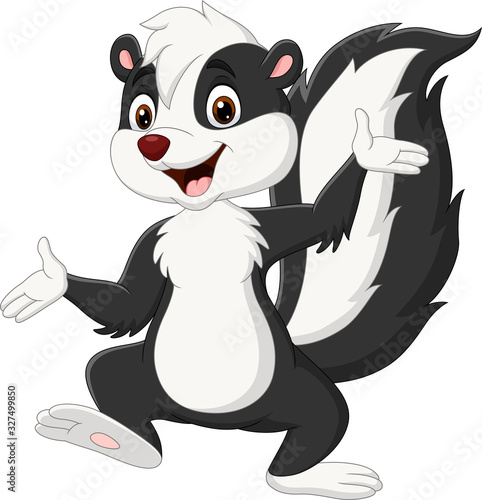 Cartoon skunk presenting on white background
